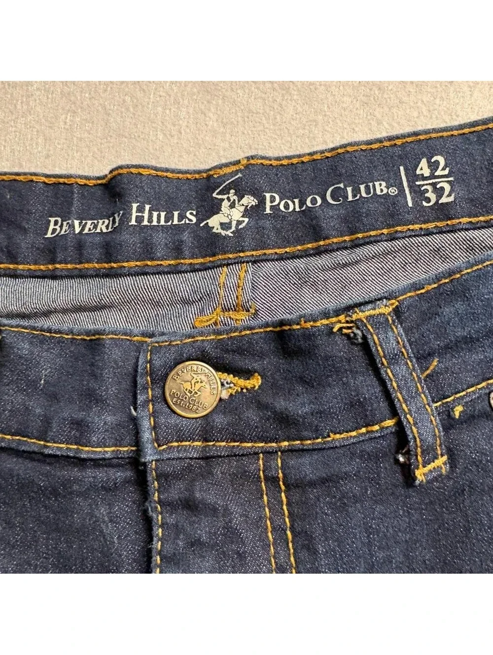 Beverly Hills Polo Club Jeans Mens 42x32 Blue Stretch Denim Straight Leg